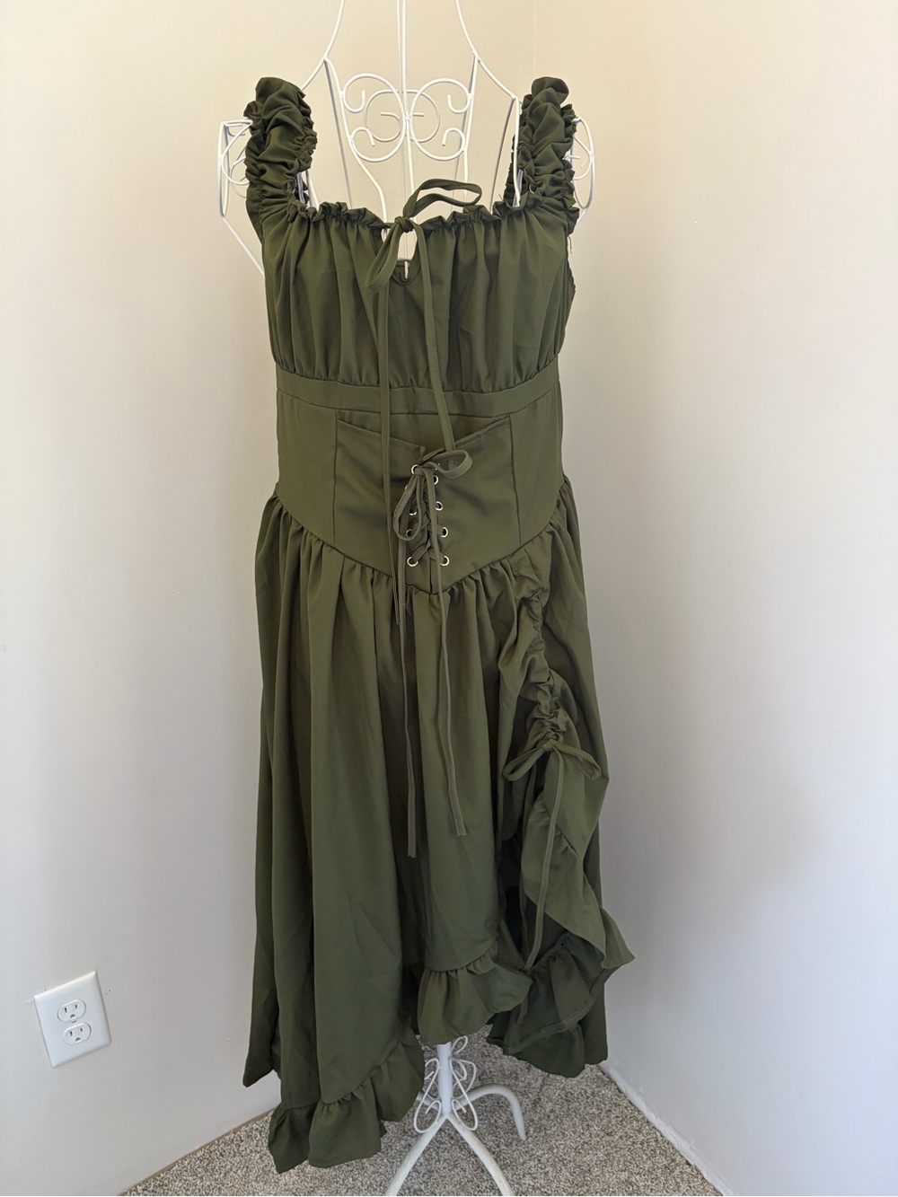 Ruched Corset Dress in Olive Green